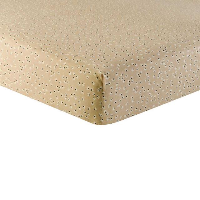 Drap housse imprimé en coton beige sable 140x190