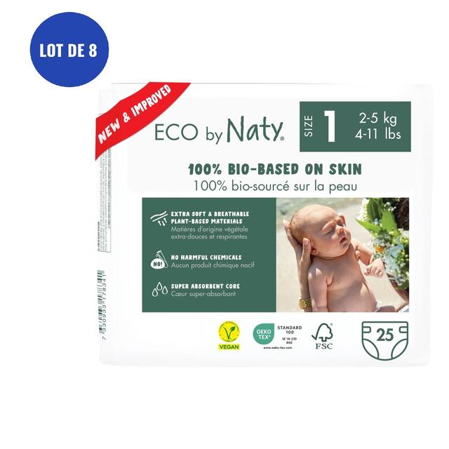 Pack 8x25 Couches écologiques - Taille 1, 2-5kg