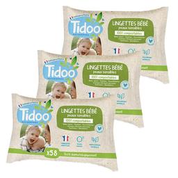 3x58 Lingettes Bébé Bio Compostables Sans Parfum