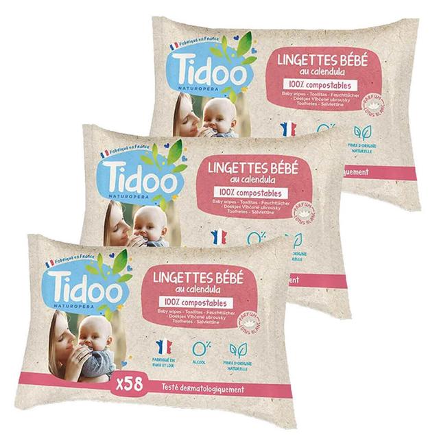 3x58 Lingettes Bébé Bio Compostables Calendula