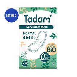 3x18 Serviettes au Coton BIO Non-Irritantes, Maxi Normal