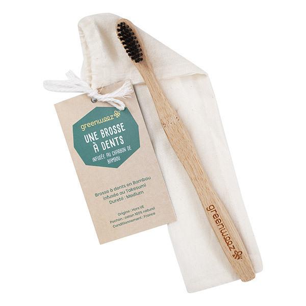 Lot de 3 brosses à dents bambou infusées au charbon Takesumi