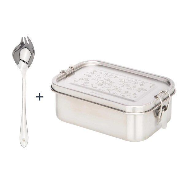 Boîte Bento en inox Yummy Cerisier et cuillère-fourchette Spoo