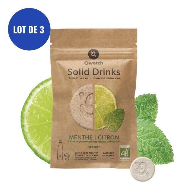 Pack de 3 Solid Drinks Citron et Menthe 12 pastilles