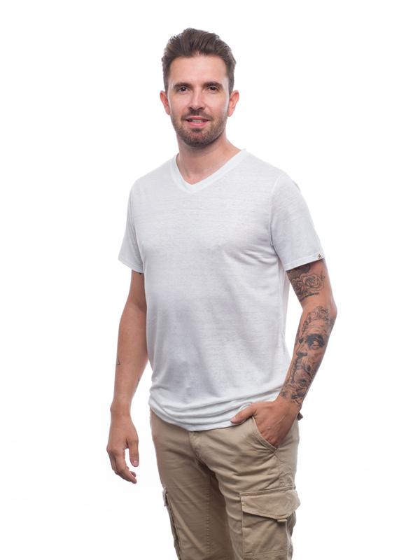 T-shirt Homme col V Blanc - Lin bio - Made in France