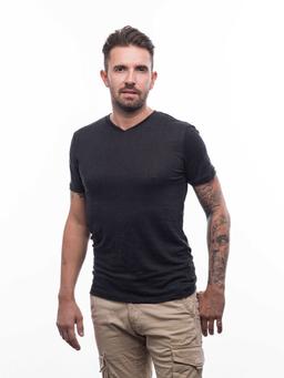 T-shirt Homme col V Noir - Lin bio - Made in France