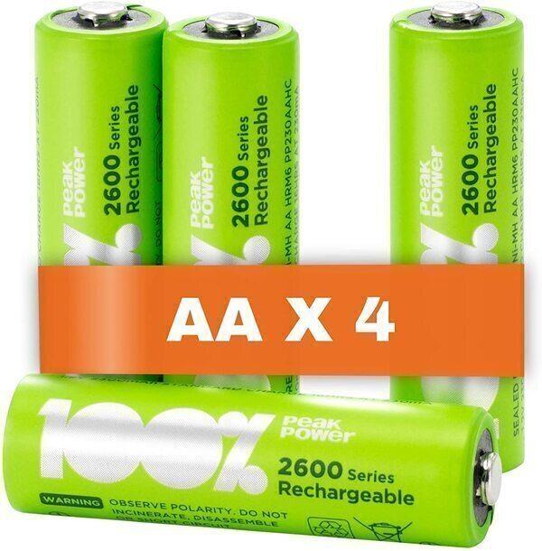 Piles Rechargeables AA - Lot de 4 piles | 100% PeakPower