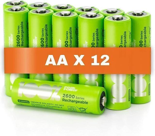 Piles Rechargeables AA - Lot de 12 Piles | 100% PEAKPOWER