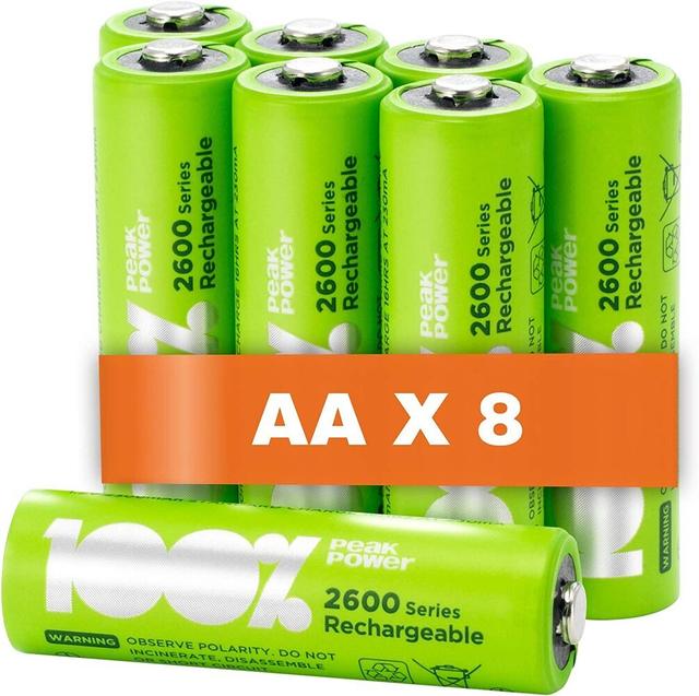 Piles rechargeables AA - Lot de 8 piles | 100% PEAKPOWER