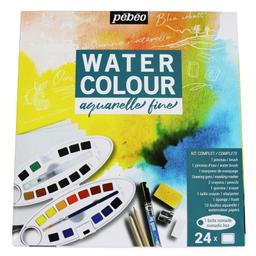 Kit aquarelle 24 demi-godets et accessoires