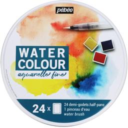 Boîte de 24 demi-godets aquarelle + pinceau à eau