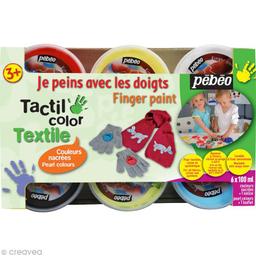 Kit de Peinture au doigt bébé Textile Pebeo - Couleurs nacrées