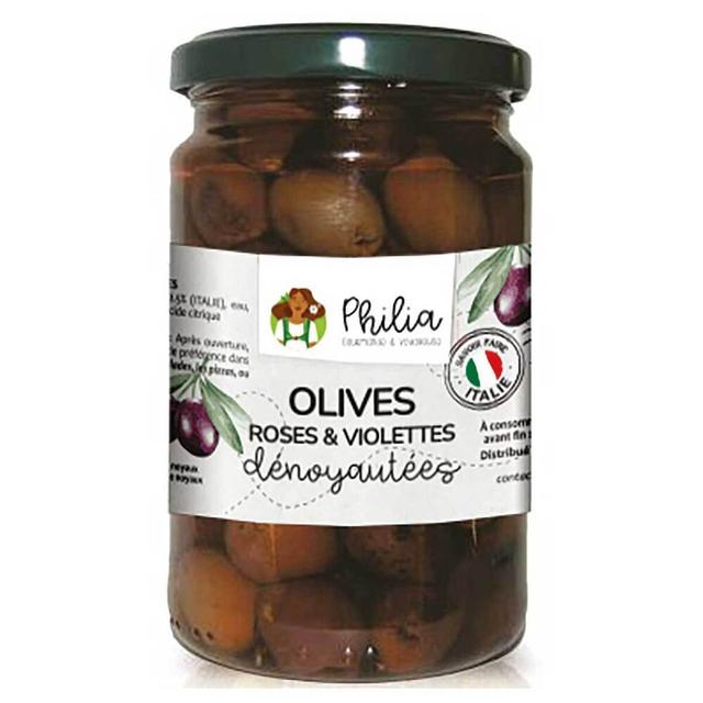 Olives roses et violettes dénoyautées 280g