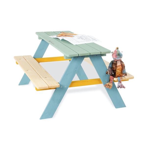 Table en bois 4 places avec bancs Nicky Multicolore