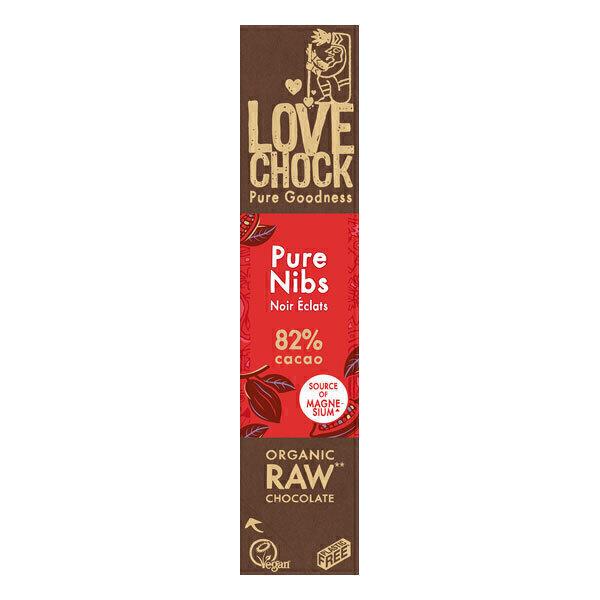 Barre chocolat noir cru 82% aux éclats de fèves de cacao 40g