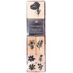 Tampons fleurs - 7 fleurs effet aquarelle - encre noire