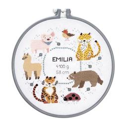 Kit broderie point compté naissance Animaux 25,4 cm