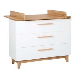 Commode Bébé Finn + Table à Langer - Blanc / Chêne Doré