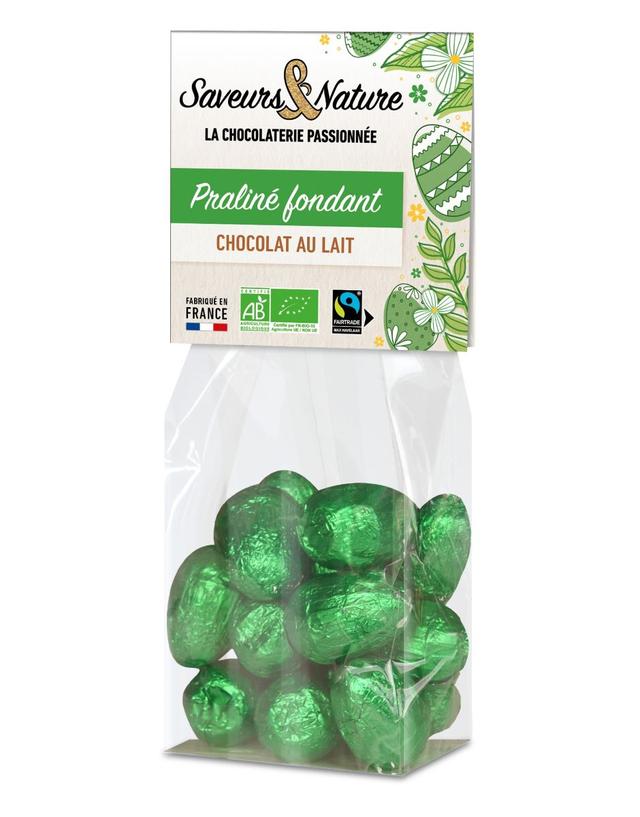 Petits oeufs praliné enrobés de chocolat au lait 150g