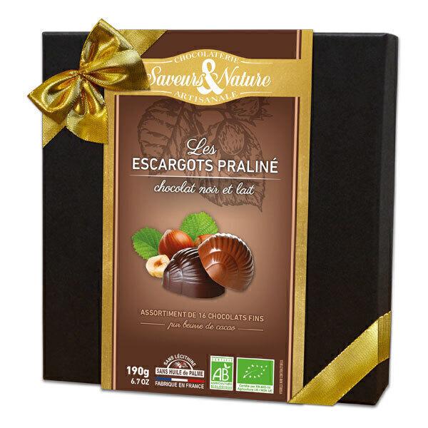 Coffret 16 escargots pralinés chocolat noir au lait 190g