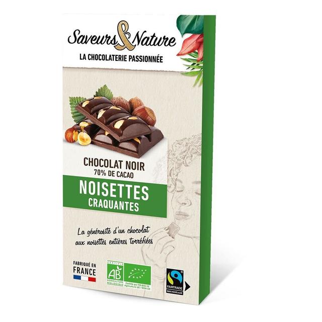 Tablette chocolat noir 70% noisettes entières 100g