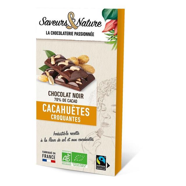 Tablette chocolat noir 70% cacahuètes entières 100g