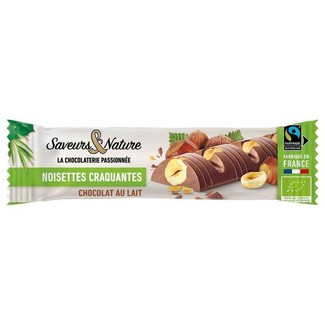 Barre chocolat lait incrustée noisettes 30g