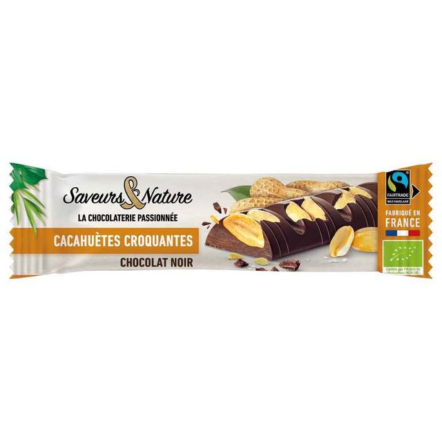 Barre chocolat noir incrustée cacahuètes sel 30g