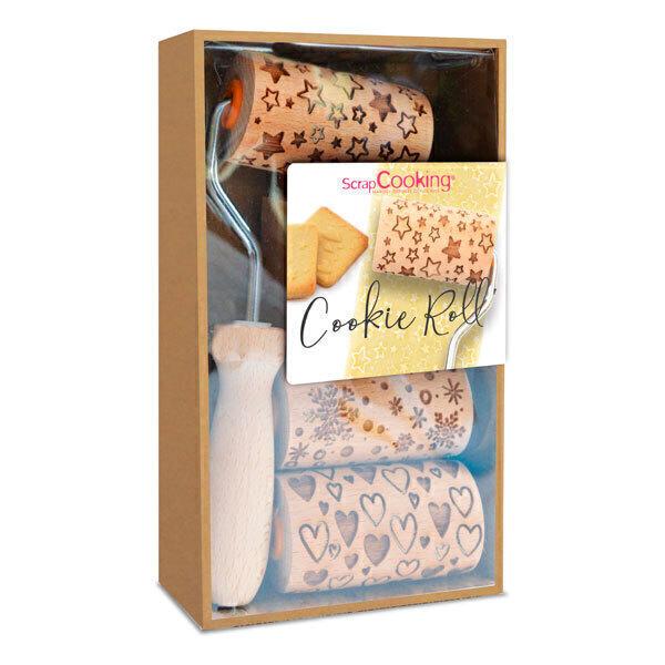 Coffret 3 mini rouleaux bois à empreintes pour biscuits