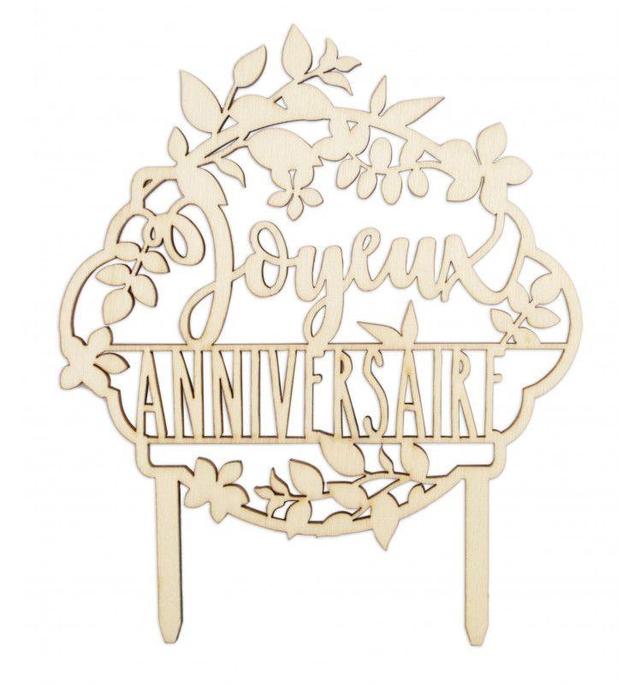 Cake topper en bois - Joyeux anniversaire