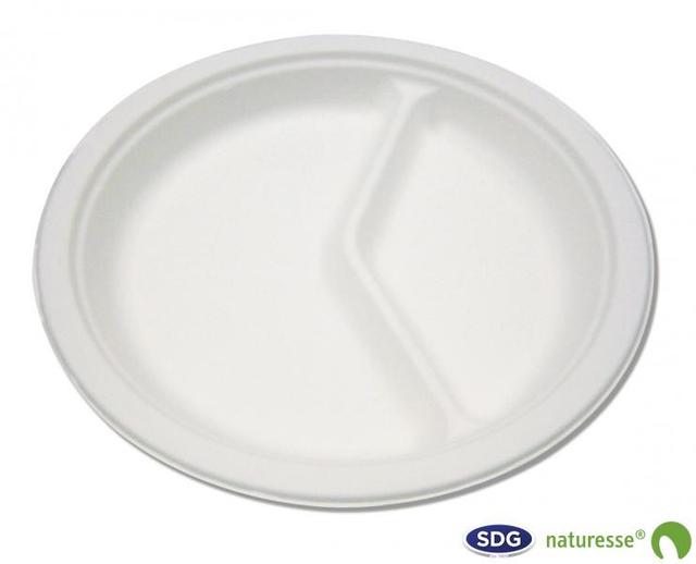 Assiette Plate Pulpe de Cellulose 2 Compartiments 26 cm - SDG -