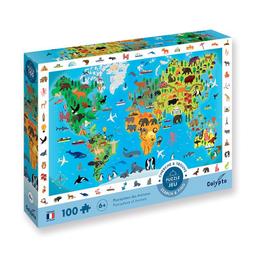 Puzzle 100p Planisphere des animaux - Cherche et trouve