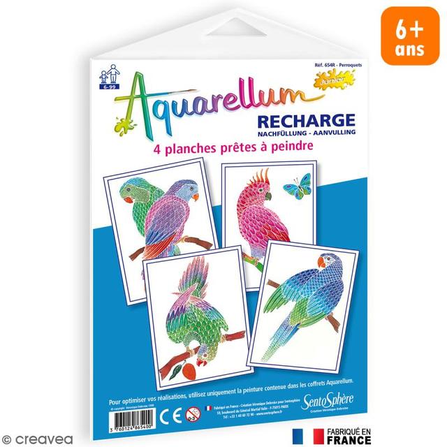 Recharge Aquarellum Junior - Perroquets - 4 tableaux