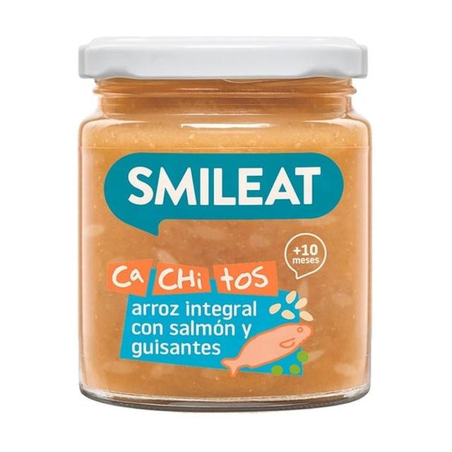 Bocal avec petits morceaux de riz au saumon et petits pois 10m+