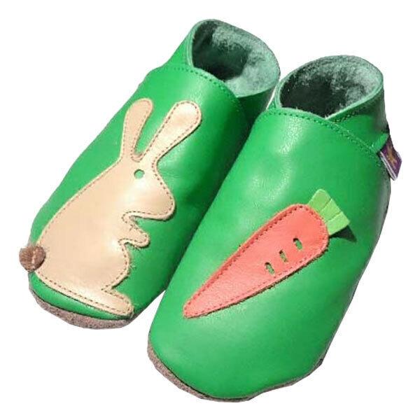 Chaussons Cuir Bébé Lapin Carotte vert 0-6 mois