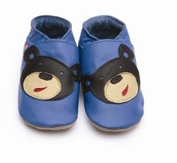 Chaussons Cuir Bébé Ourson Bleu 0-6 mois