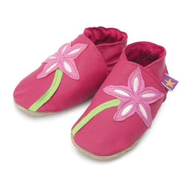 Chaussons cuir Lys fushia 0-6 mois