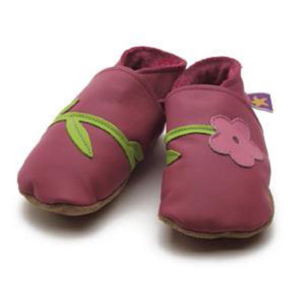 Chaussons cuir Fleur fushia 0-6 mois