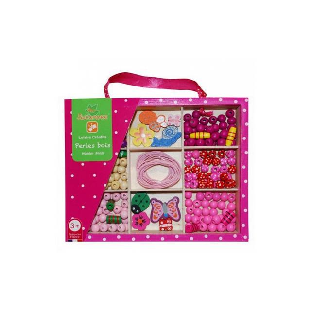 Coffret Compartiments Perles bois Rose