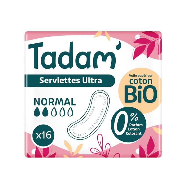 16 Serviettes au Coton BIO Non-Irritantes, Ultra Normal