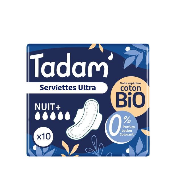 10 Serviettes Ultra avec Ailettes Nuit + au Coton BIO