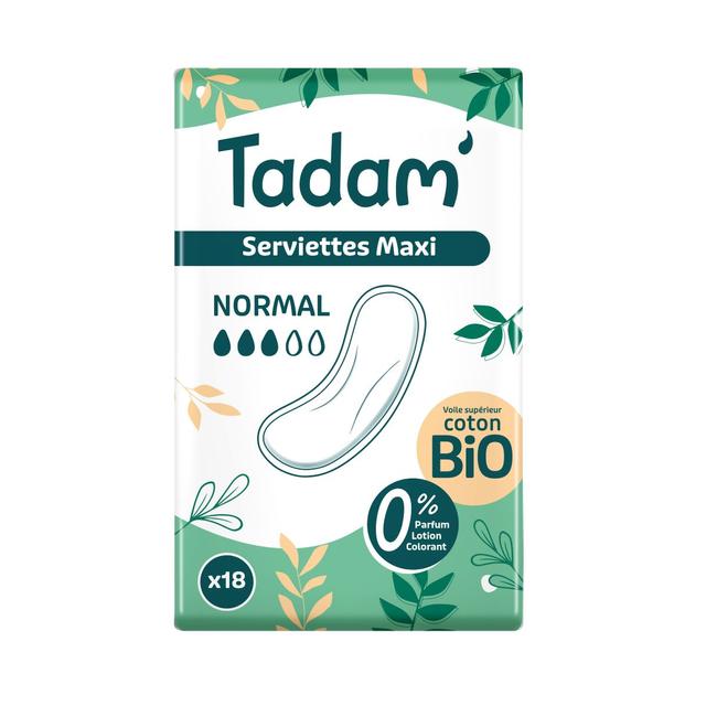 18 Serviettes au Coton BIO Non-Irritantes, Maxi Normal