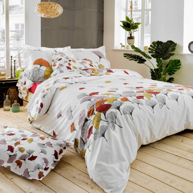 Drap housse percale Ginkgo rose  TRADILINGE