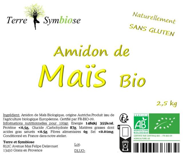 2,5 kg - Amidon de Maïs Biologique - Naturellement sans gluten