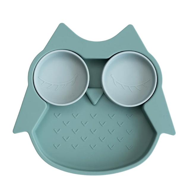 Assiette à compartiments ventousée en silicone Hibou