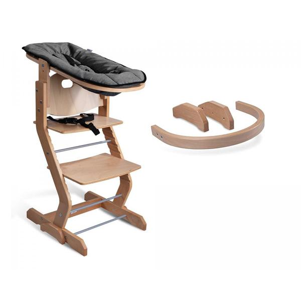 Chaise haute avec attache bébé et barreau de securité bois