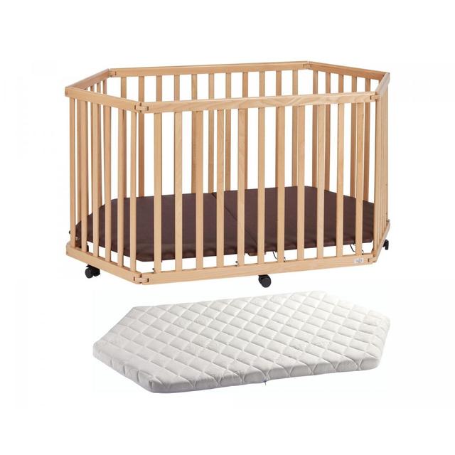 Parc Playpen bois naturel avec matelas