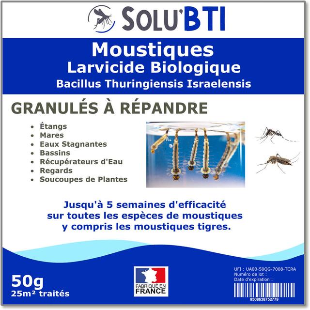 SOLU'BTI - Moustiques - 50 gr de Larvicide Biologique