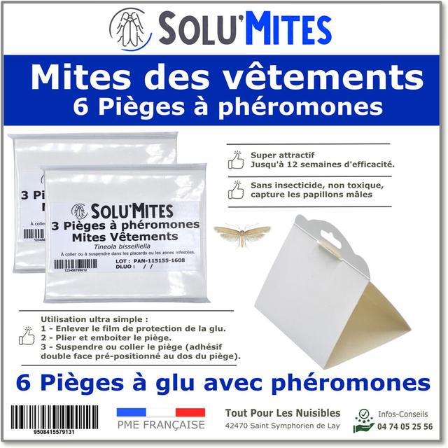 SOLU'MITES-Pièges Phéromones pour Mites du vêtement-Lot 6 pièges