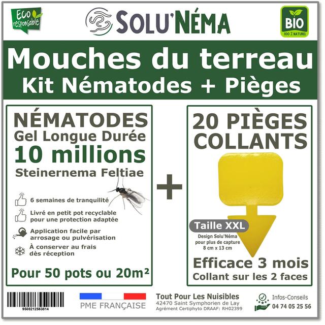 Kit nématodes 10 millions+20 pièges collants XXL-Mouches terreau